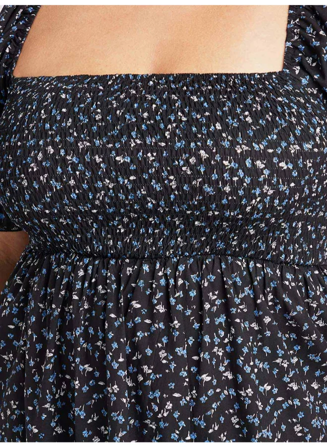 Closet By Styli Ditsy Print Puff Sleeve Midi Dress Multicolour