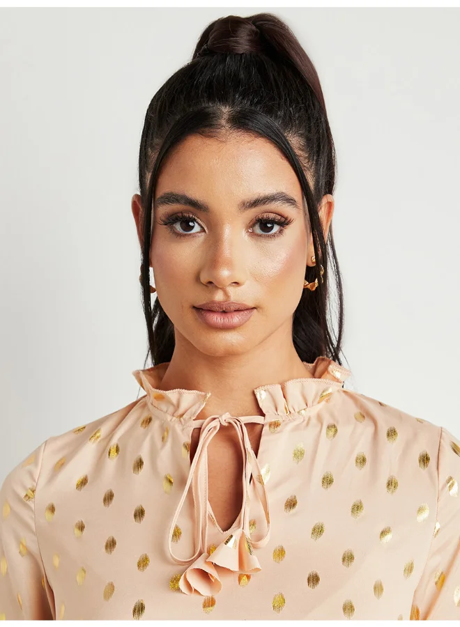 Closet By Styli Polka Dot Mini Dress Beige/Gold