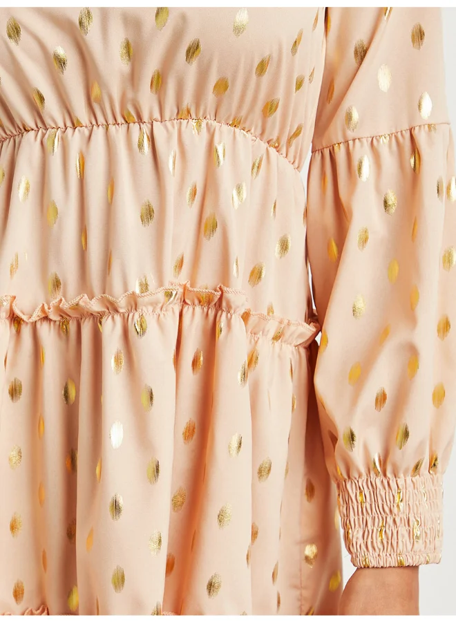 Closet By Styli Polka Dot Mini Dress Beige/Gold
