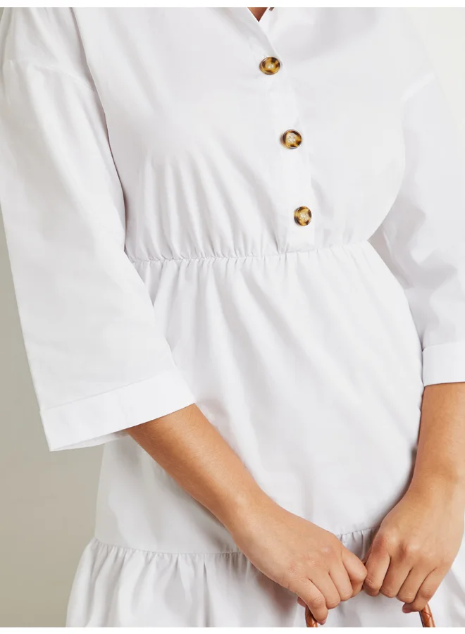 Closet By Styli Button Detail Collared Neck Dress White