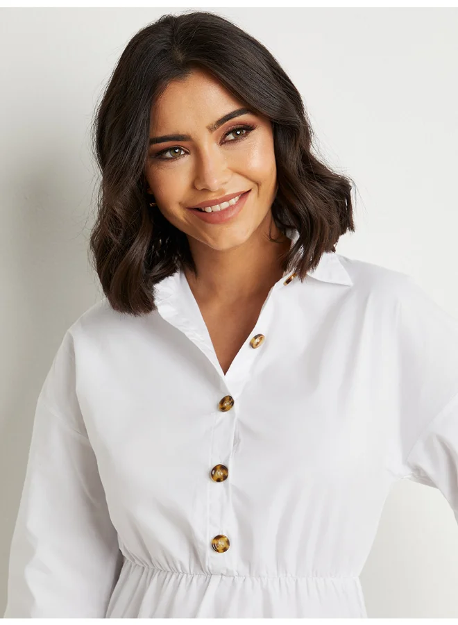 Closet By Styli Button Detail Collared Neck Dress White