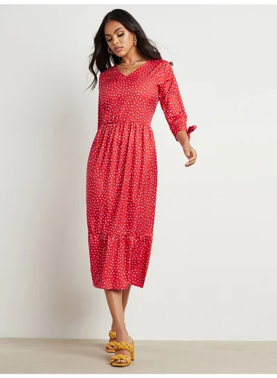 Closet By Styli Polka Dot Printed Midi Dress Red/White/Blue