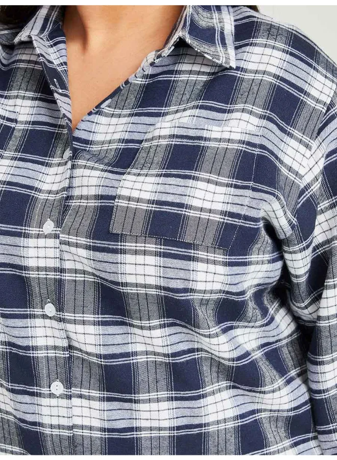 Closet By Styli Checked Shirt Style Mini Dress Blue/White/Grey