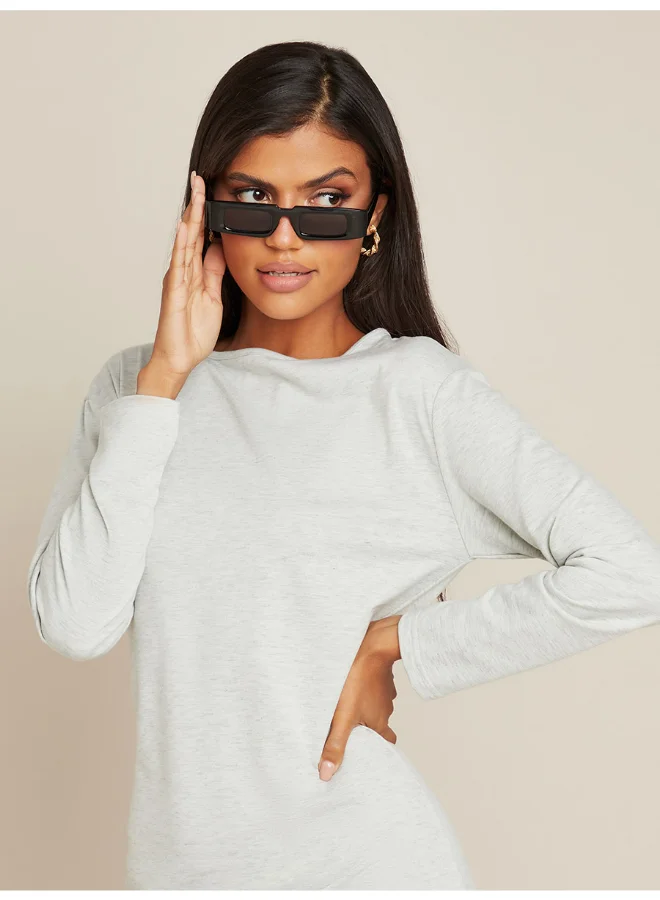 Closet By Styli Round Neck Curved Hem Midi Dress Grey