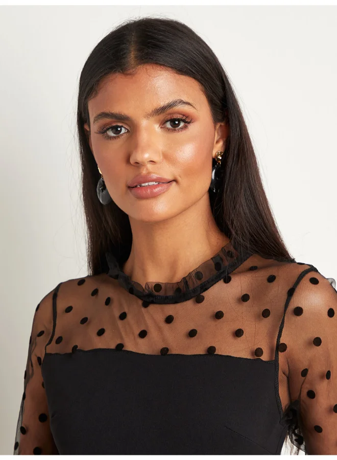 Closet By Styli Mesh Insert High Neck Straight Fit Jumpsuit Black