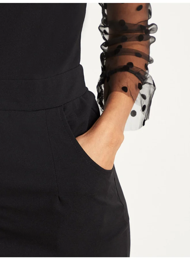 Closet By Styli Mesh Insert High Neck Straight Fit Jumpsuit Black