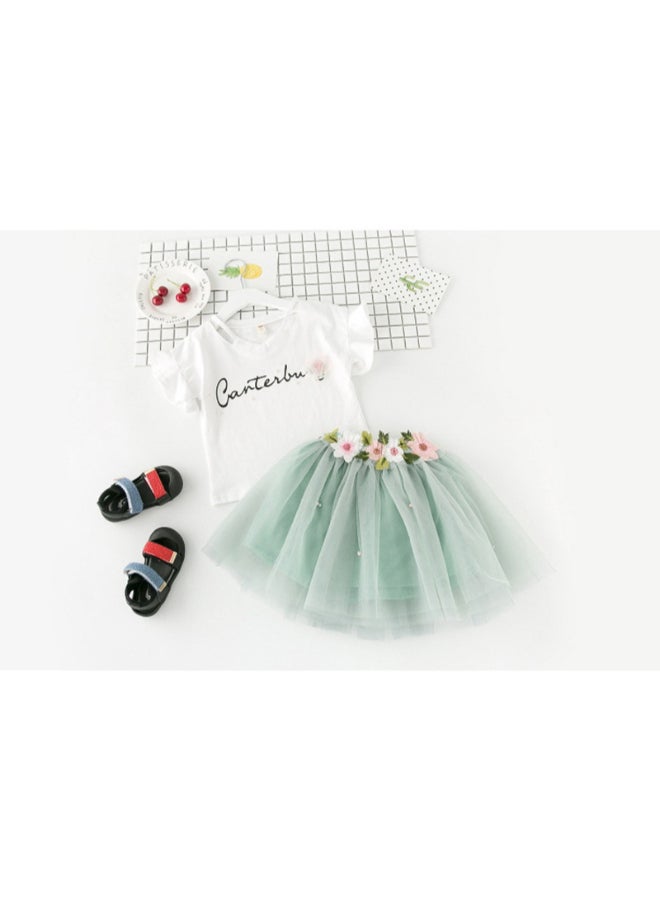 Belababy Two Pieces Wear T-Shirt And Dress Set Green/White  - Image 2