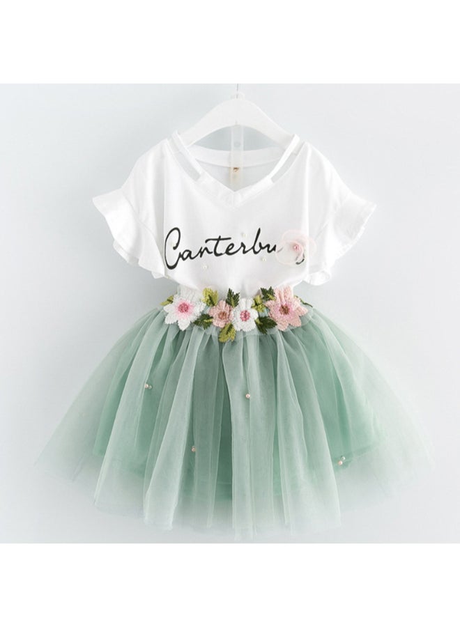 Belababy Two Pieces Wear T-Shirt And Dress Set Green/White  - Image 1