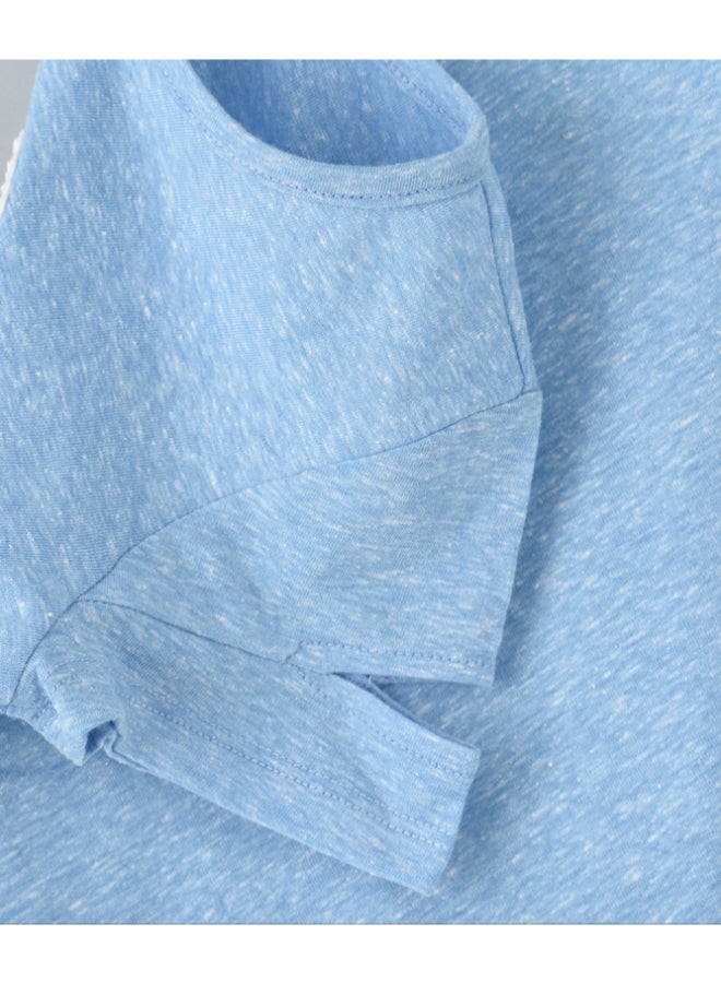 Jelliene Round Neck Short Sleeve Knit T-Shirt With Applique At Front Light Blue  - Image 4