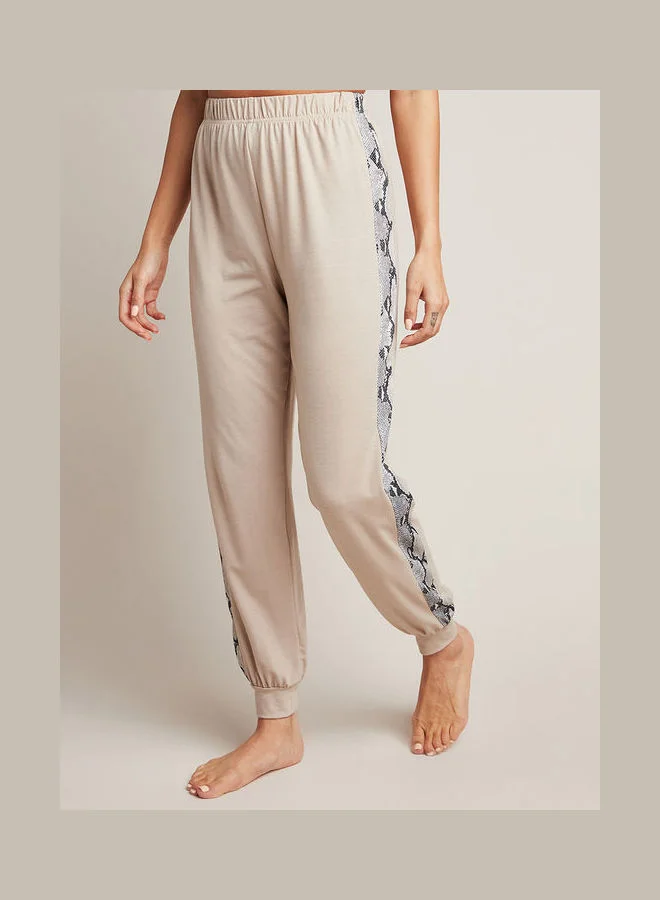 Closet By Styli Snakeskin Print Insert T-Shirt And Jogger Pyjama Set Beige