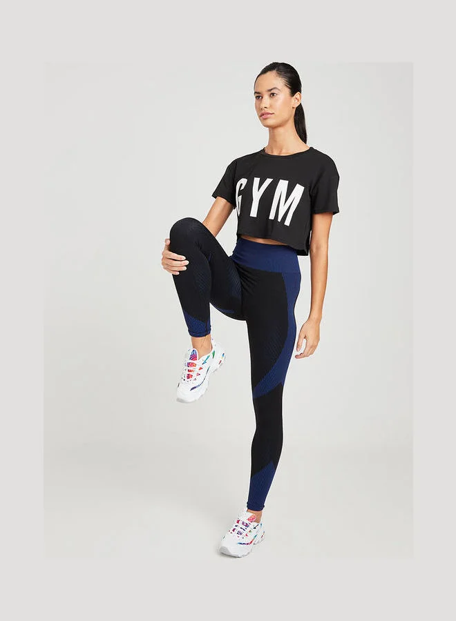 Closet By Styli Gym Slogan Print Short Sleeves Jersey Crop Active T-Shirt Black