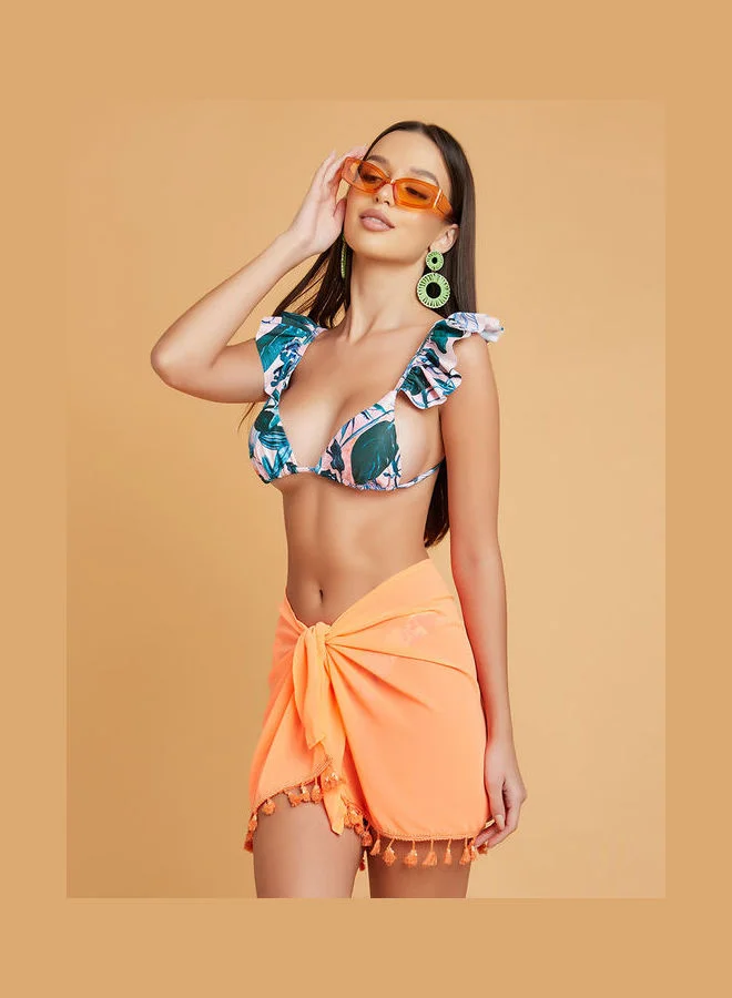 Closet By Styli Tassle Hem Short Tie Sarong Orange