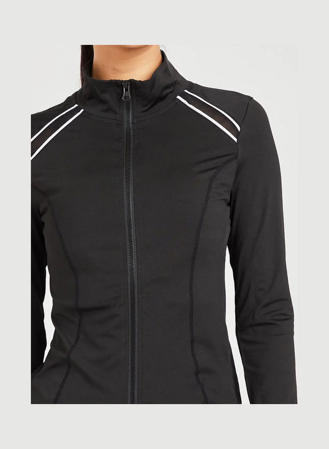 Closet By Styli Contrast Mesh Insert Full Zip Active Jacket Black