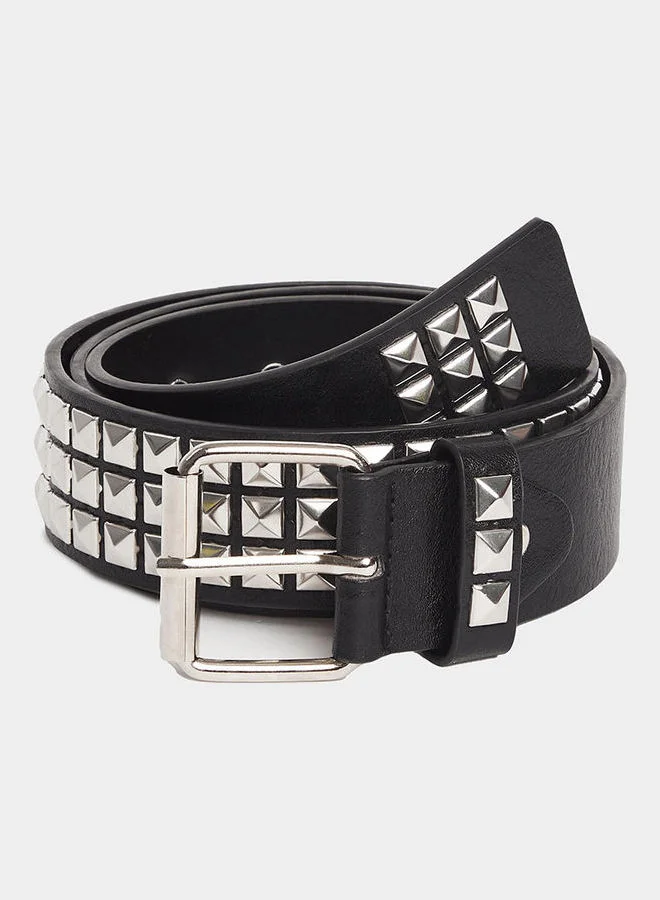 Closet By Styli Studded Belt With Buckle Closure Black/Silver