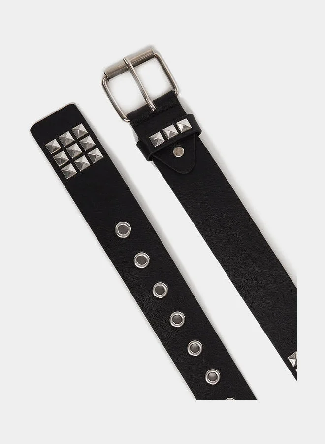 Closet By Styli Studded Belt With Buckle Closure Black/Silver