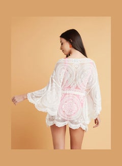 Crochet Lace Long Sleeves Beach Cover-Up White - v1636452331/N51791244V_3