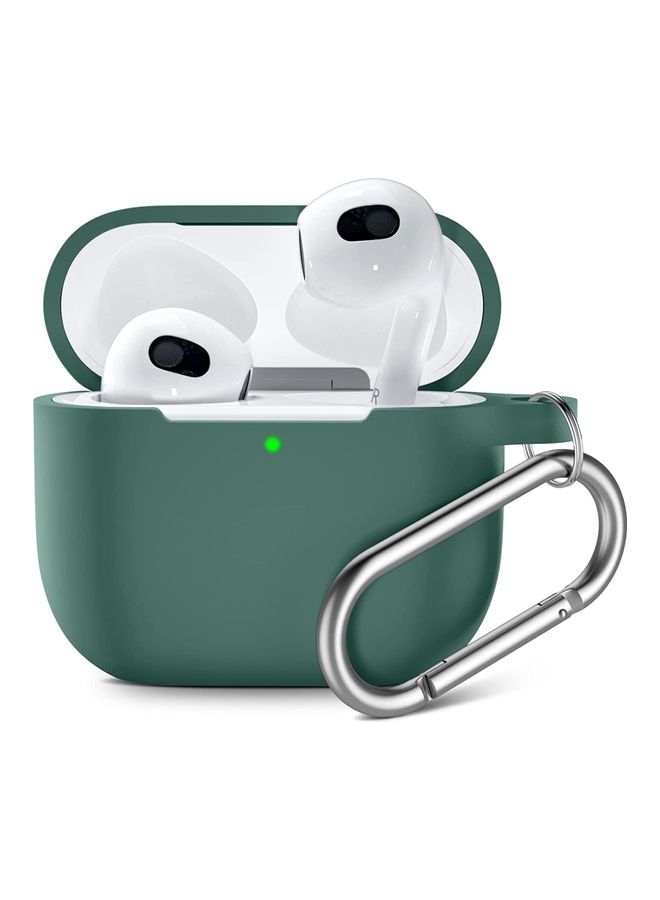Rock Pow Soft Silicone Shockproof Protective Cover with Keychain for Apple AirPods 3 Green - Image 1