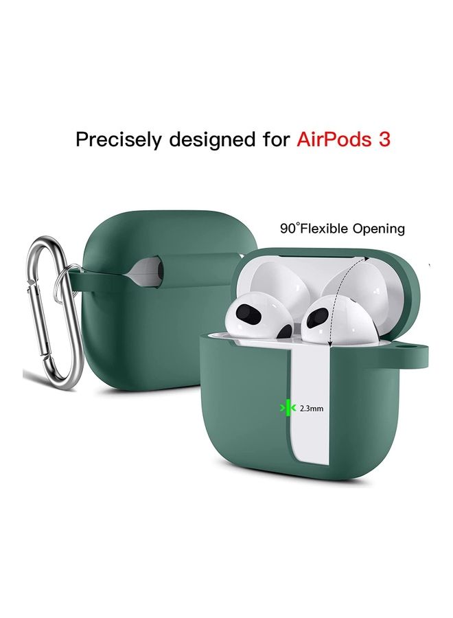 Rock Pow Soft Silicone Shockproof Protective Cover with Keychain for Apple AirPods 3 Green - Image 2