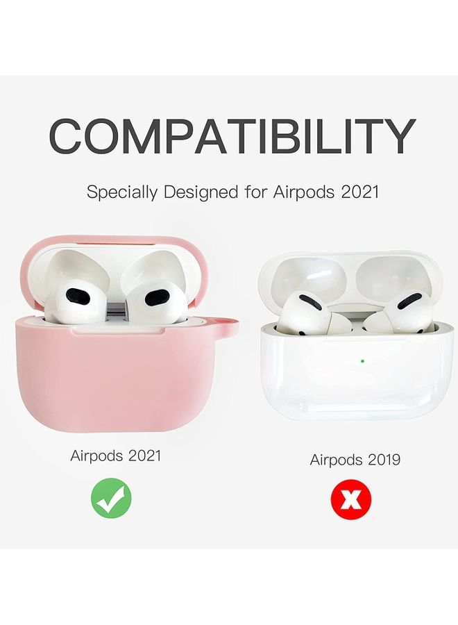 Rock Pow - Silicone Shockproof Protective Case Cover with Carabiner for Apple AirPods 3 2021 Pink - Image 1