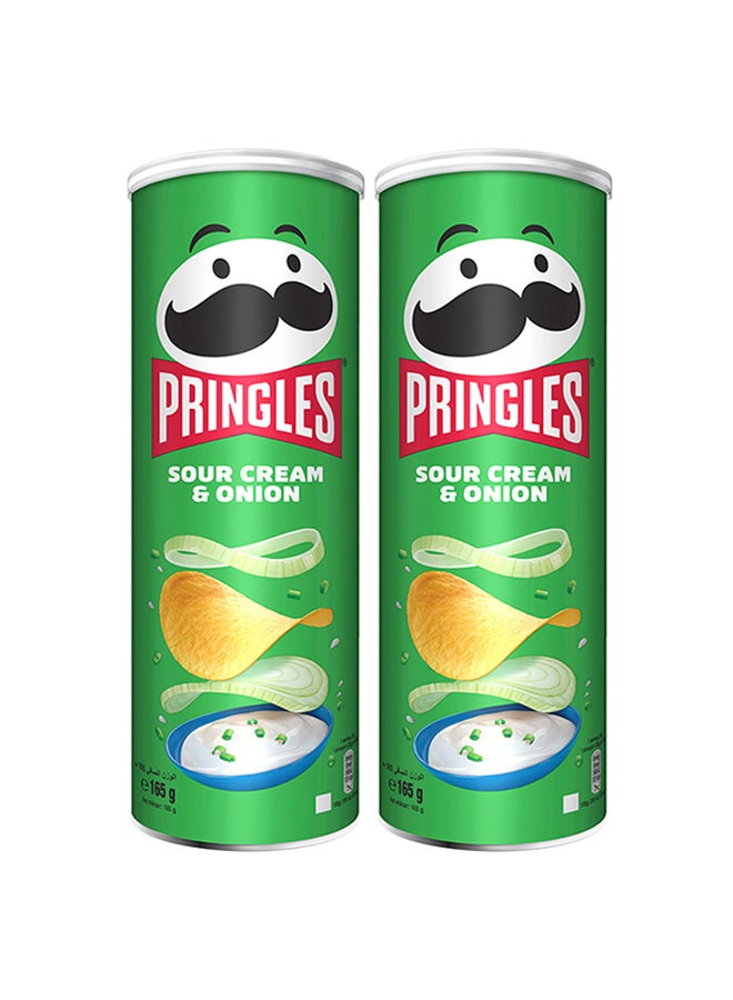 Pringles Sour Cream And Onion Flavoured Chips 165grams Pack of 2 - Image 1