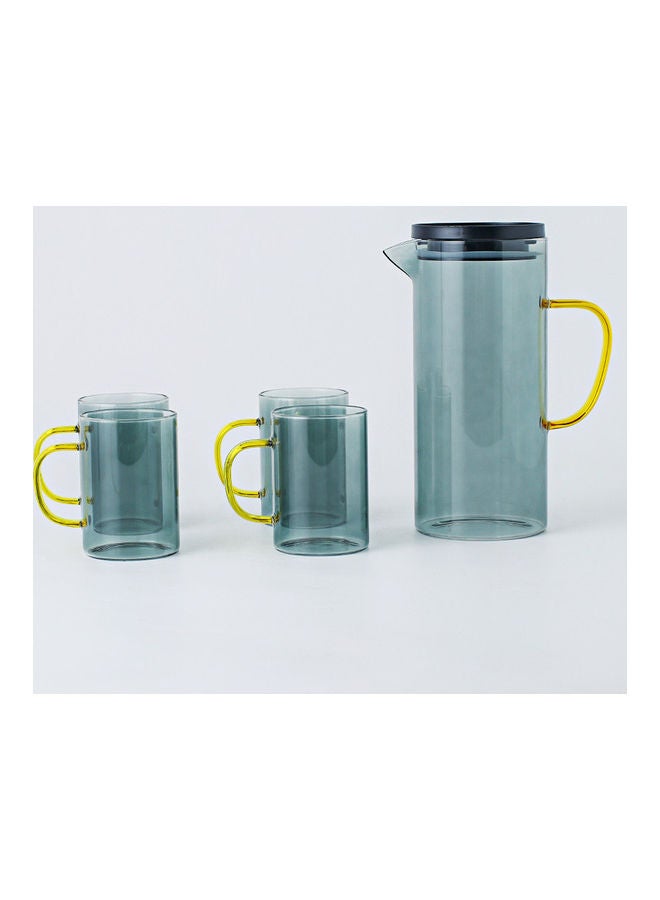 شور طقم غلاية زجاجية شفافة للاستخدام المنزلي مع وعاء واحد وأربعة أكواب أخضر 14.5x12x23سم - Image 3