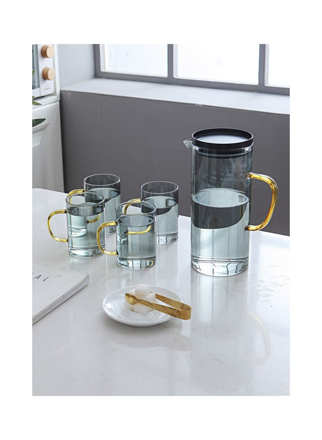 شور طقم غلاية زجاجية شفافة للاستخدام المنزلي مع وعاء واحد وأربعة أكواب أخضر 14.5x12x23سم - Image 5