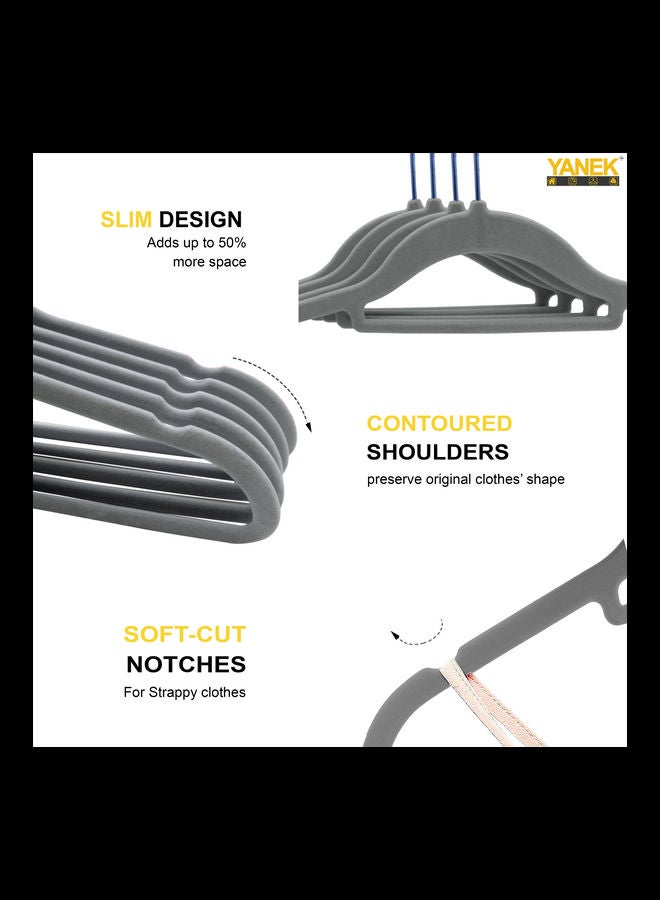 YANEK 50-Piece Non-Slip Velvet Cloth Hanger Set Grey  - Image 2