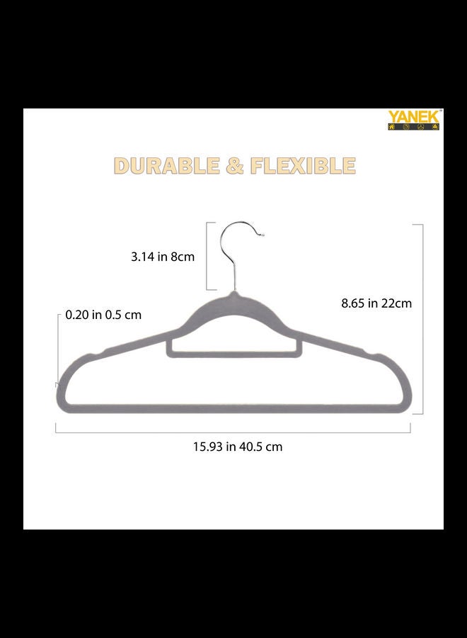 YANEK 50-Piece Non-Slip Velvet Cloth Hanger Set Grey  - Image 5