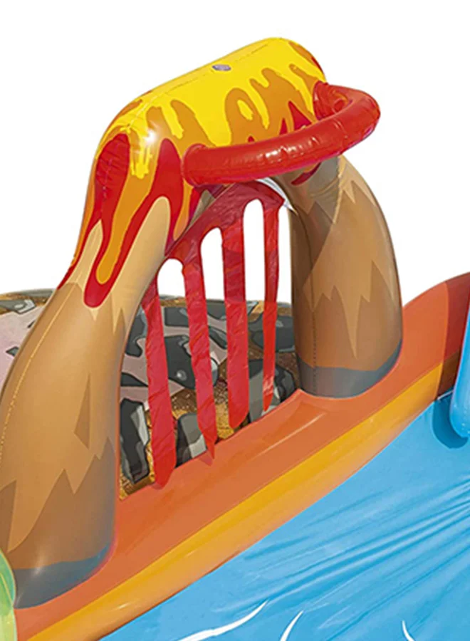 Bestway H2Ogo Lava Lagoon Play Center Kids Lightweight Toy Outdoor Inflatable Pool - 1 Pool, 1 Slide, 1 Water Blob, 1 Inflatable Ring, 4 Play Balls, Repair Patch 265x265x104cm