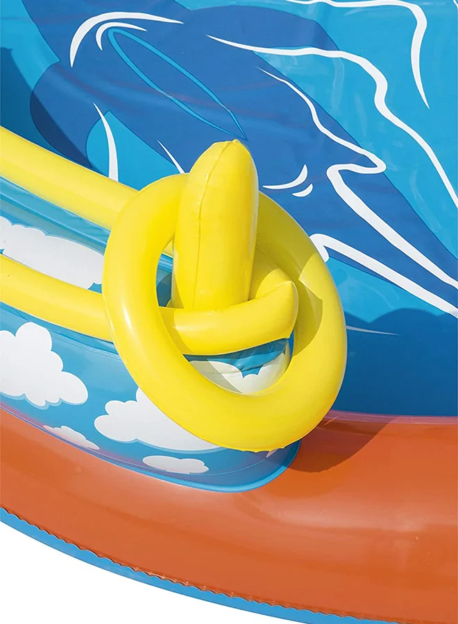Bestway H2Ogo Lava Lagoon Play Center Kids Lightweight Toy Outdoor Inflatable Pool - 1 Pool, 1 Slide, 1 Water Blob, 1 Inflatable Ring, 4 Play Balls, Repair Patch 265x265x104cm