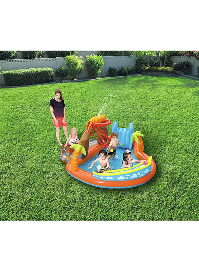 Bestway H2Ogo Lava Lagoon Play Center Kids Lightweight Toy Outdoor Inflatable Pool - 1 Pool, 1 Slide, 1 Water Blob, 1 Inflatable Ring, 4 Play Balls, Repair Patch 265x265x104cm