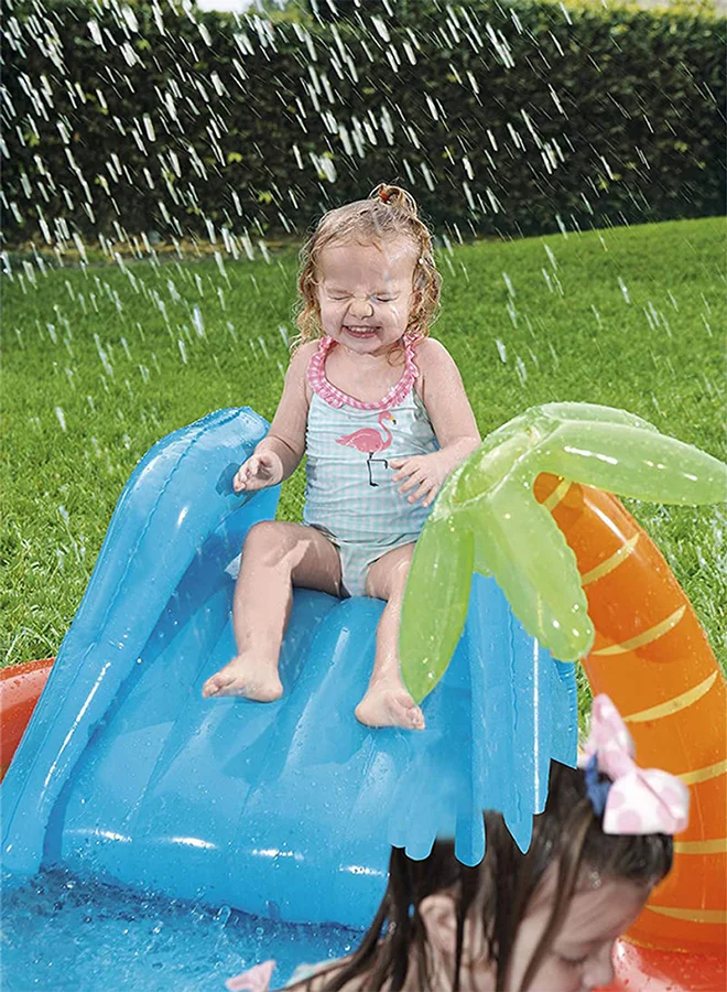Bestway H2Ogo Lava Lagoon Play Center Kids Lightweight Toy Outdoor Inflatable Pool - 1 Pool, 1 Slide, 1 Water Blob, 1 Inflatable Ring, 4 Play Balls, Repair Patch 265x265x104cm