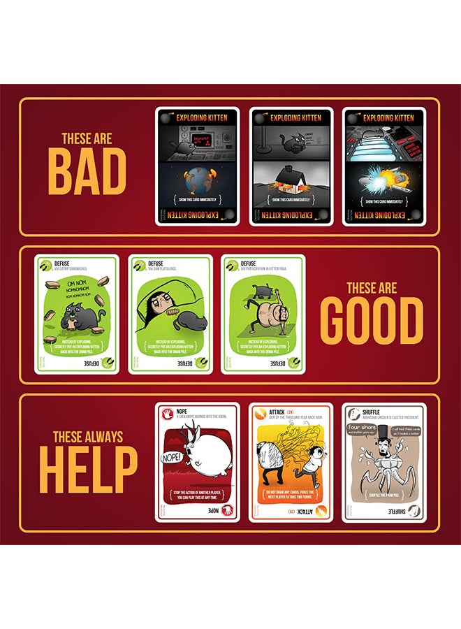 Exploding Kittens - 56-Piece Exploding Kittens Card Game Set In Vibrant Colors 7+ Years Kids 2.3x3.5inch - Image 1