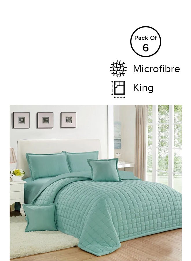 6-Piece Quilted Compressed Comforter Set King Size Microfiber Green 220x240cm - v1636482565/N15481159A_1