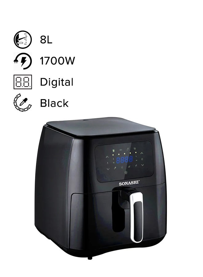 Digital Air Fryer With 8.0 L Teflon Pan and 6.5L Food Basket | LED Display with Touch Screen and 80-200 Degree Temperature | Designed for Healthy and Oil Free Cooking 8 L 1700 W SAF-800 Black 