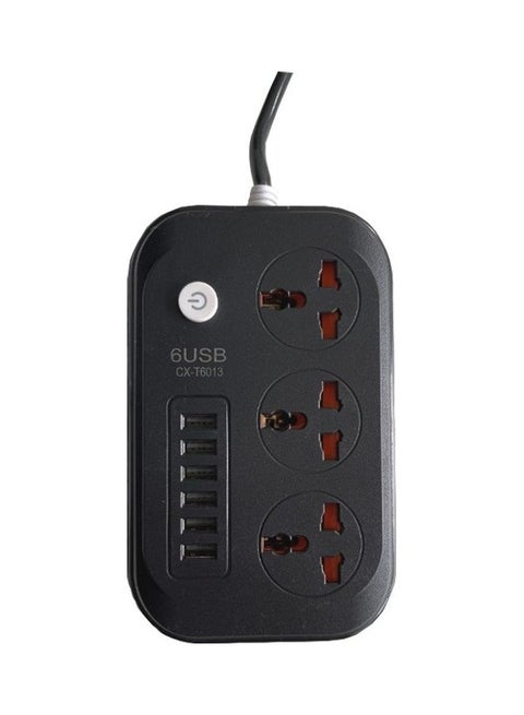 3 Socket Electric Extension Power Strip with 6 USB Port Black 13.8x9.0x4.3cm