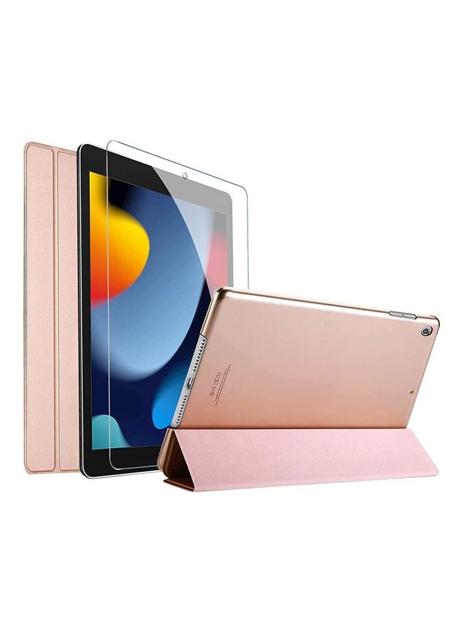 Rock Pow Slim Stand Hard Shell Protective Smart Cover with Tempered Glass Screen Protector for 10.2 inch iPad 9th/8th/7th Generation Rosegold  - Image 1