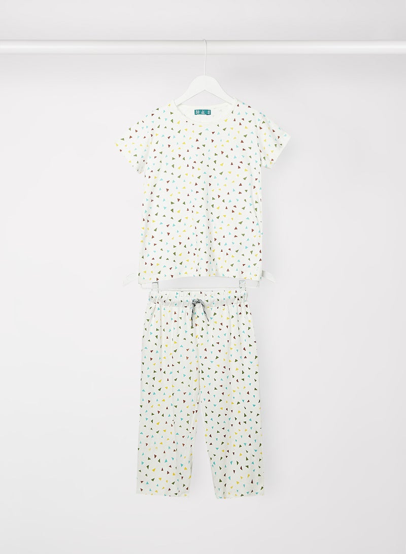 RAHA Kids Round Neck T-Shirt And Pyjama Set White / Red / Blue - Image 1