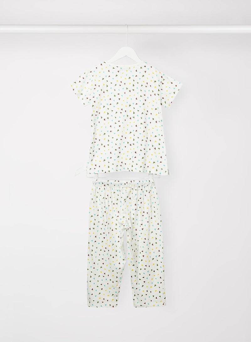 RAHA Kids Round Neck T-Shirt And Pyjama Set White / Red / Blue - Image 2