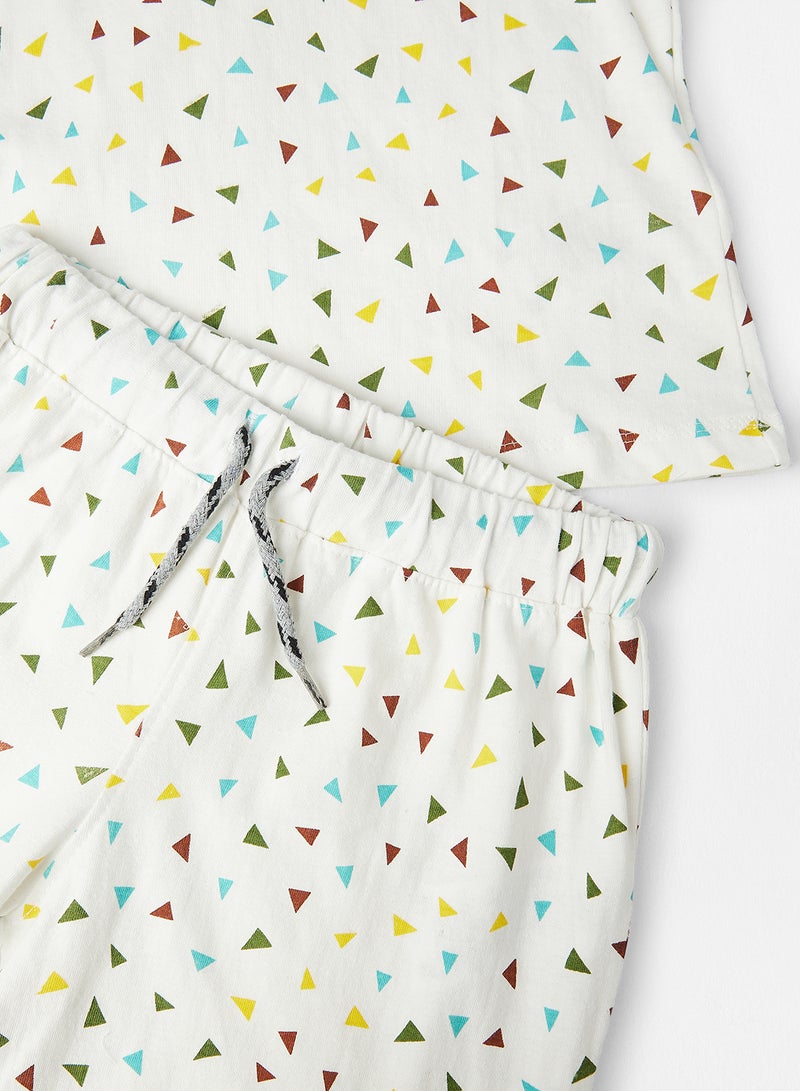 RAHA Kids Round Neck T-Shirt And Pyjama Set White / Red / Blue - Image 3