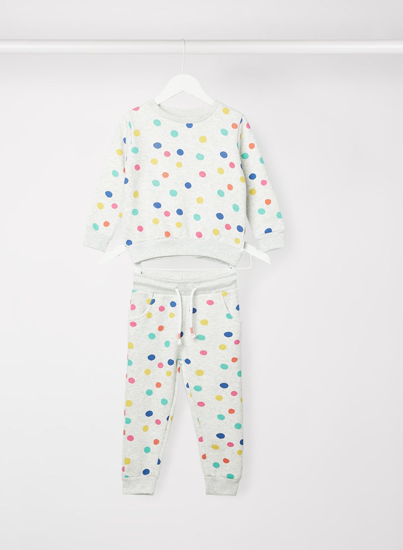 MINOTI Kids Dot Print Sweatshirt and Joggers Set Grey - Image 1