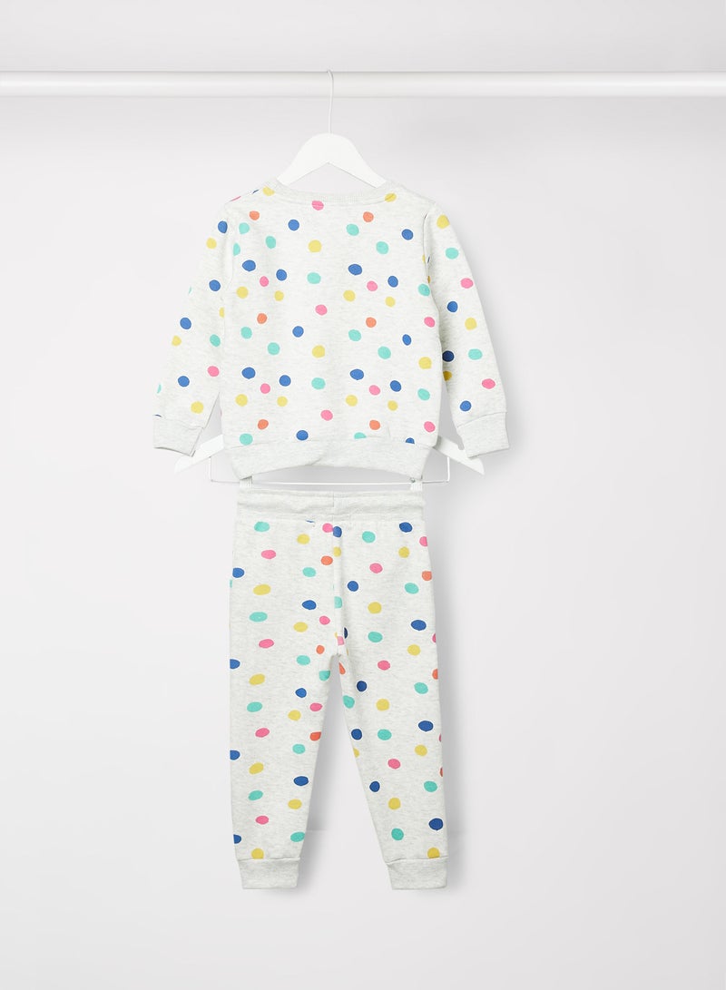 MINOTI Kids Dot Print Sweatshirt and Joggers Set Grey - Image 2