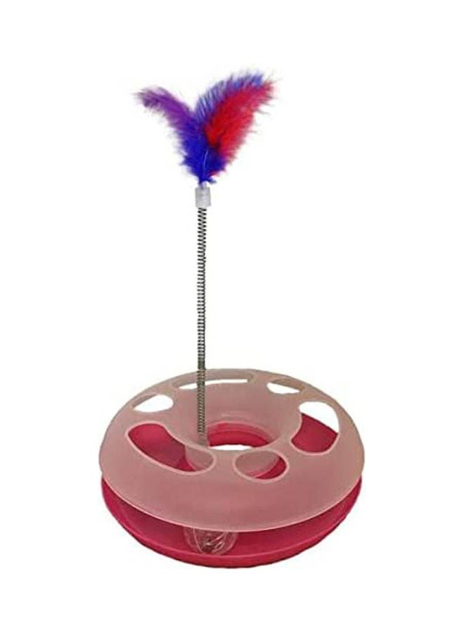 Cat Playing Happy Circle Toy With Feather With Free Cat Treat Pink