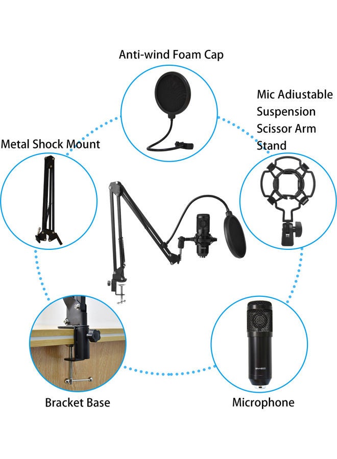 Arabest - Professional Condenser Microphone With V8S Live Sound Card And Studio Recording Broadcasting Set Black/Silver - Image 1