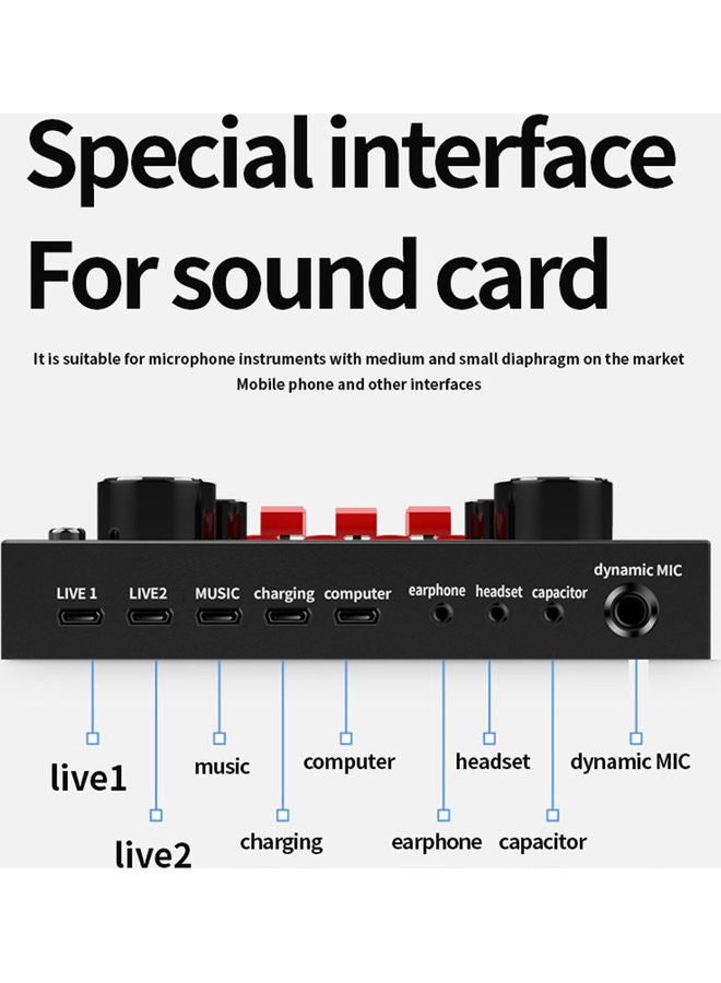 Arabest - Professional Condenser Microphone With V8S Live Sound Card And Studio Recording Broadcasting Set Black/Silver - Image 1