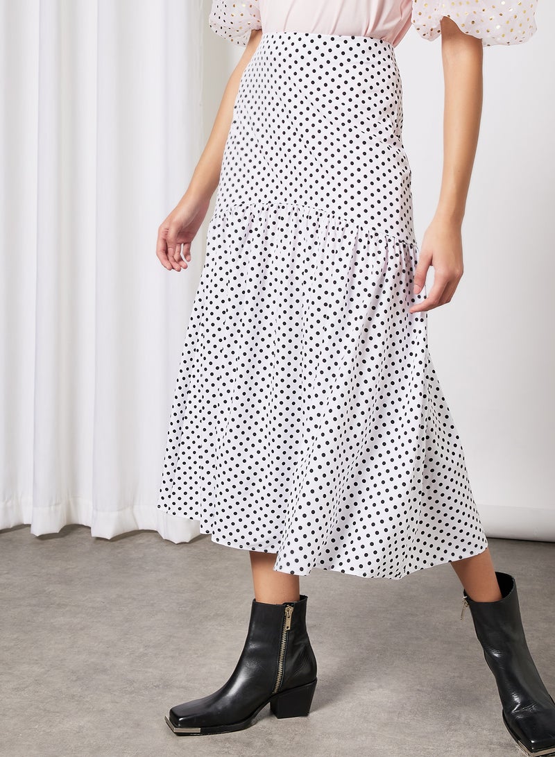 LABEL RAIL - Polka Dot Print Skirt White - Image 1
