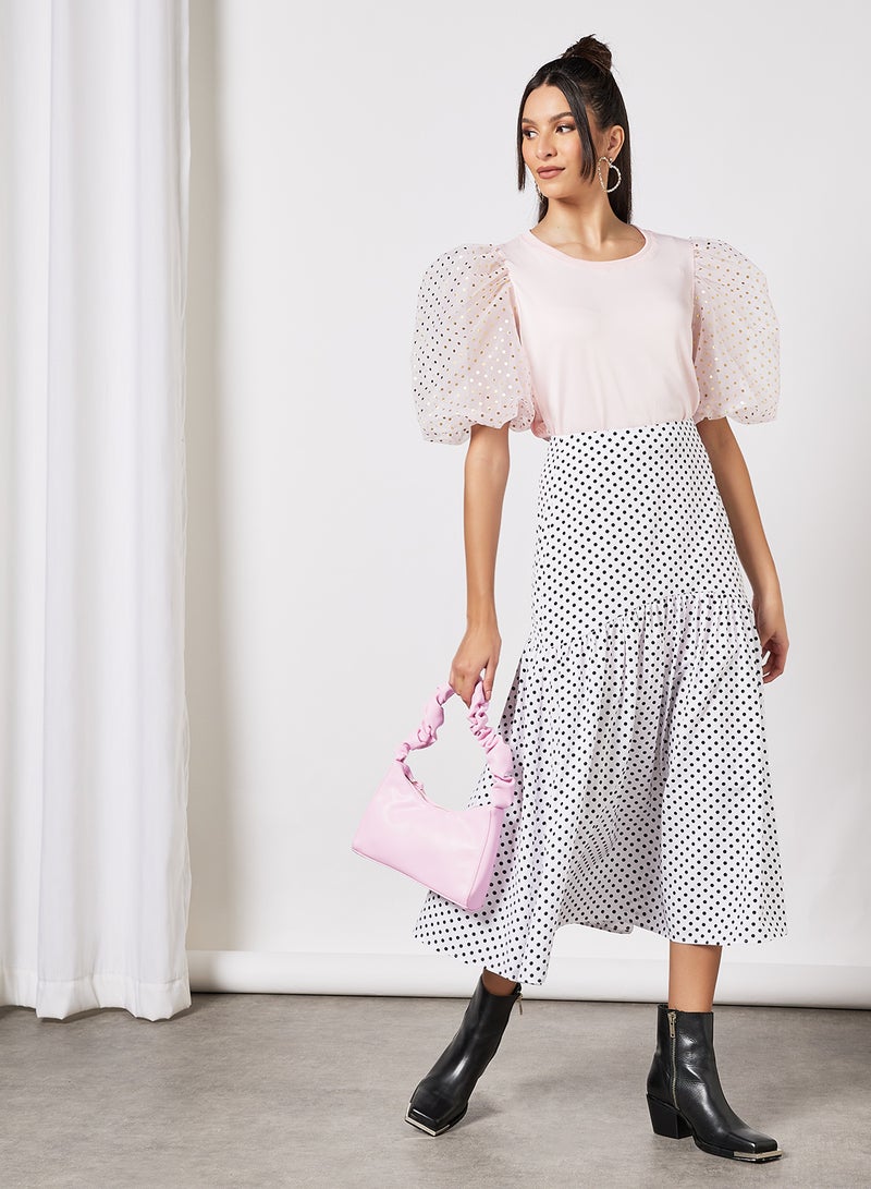 LABEL RAIL - Polka Dot Print Skirt White - Image 1