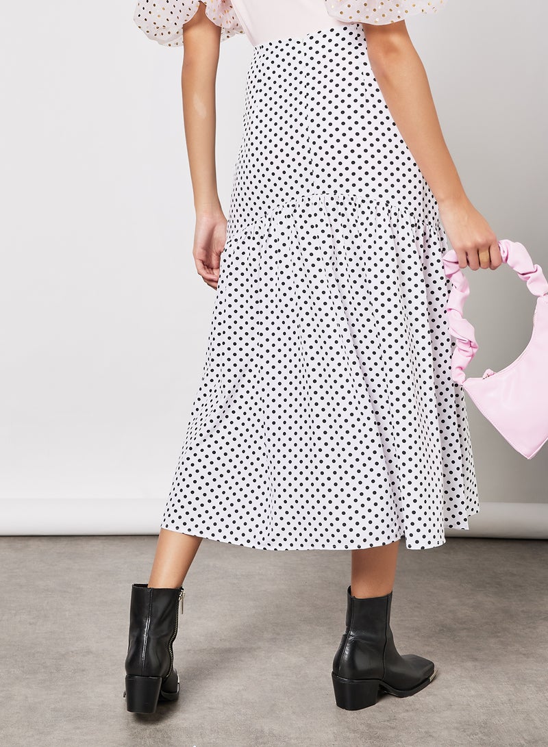 LABEL RAIL - Polka Dot Print Skirt White - Image 1