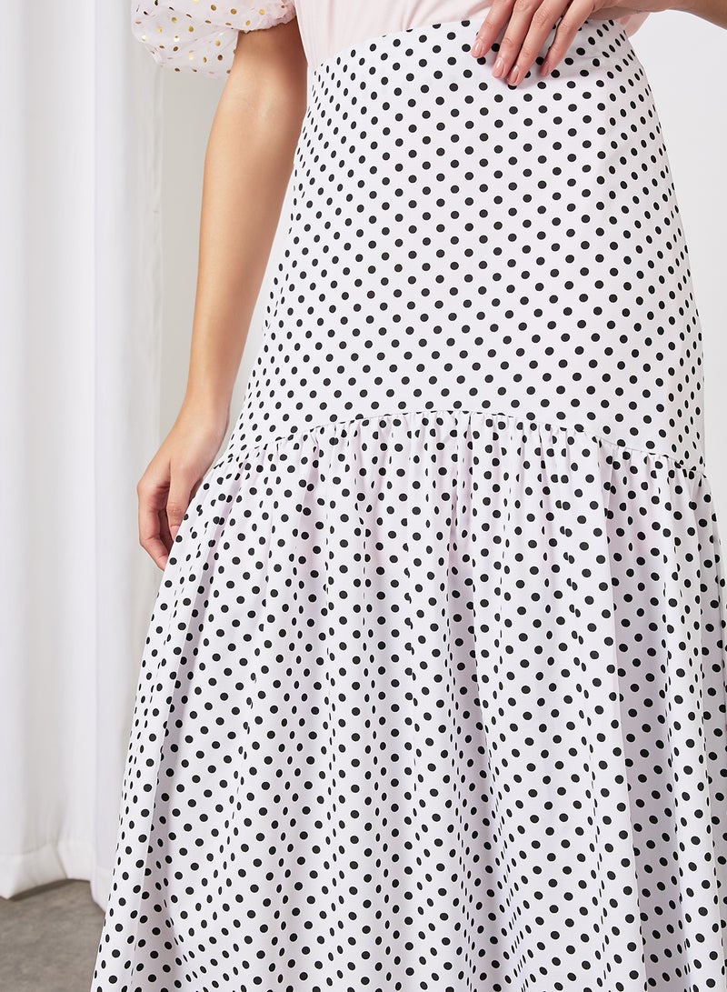 LABEL RAIL - Polka Dot Print Skirt White - Image 1