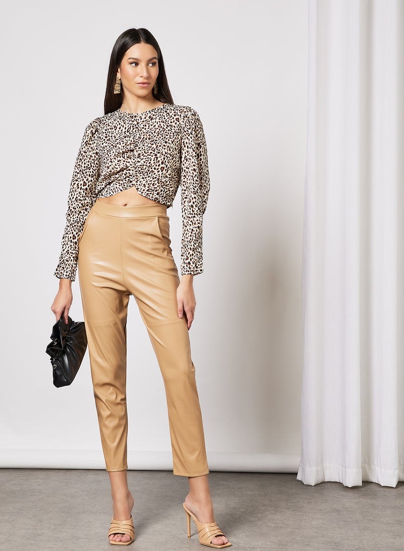 LABEL RAIL - Leopard Print Crop Top Brown - Image 1